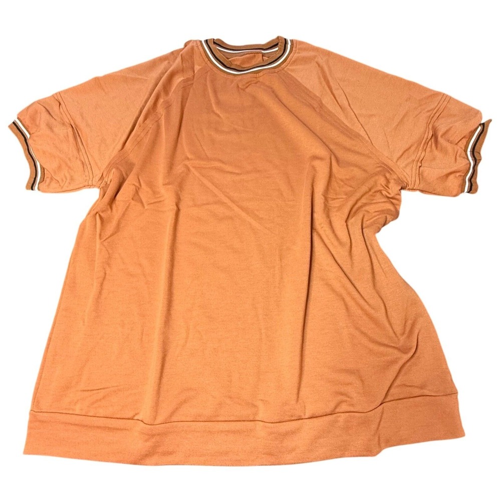 Retro Ringer T-Shirt Short Sleeve Casual Top Copper Brown Tee Size‎ S